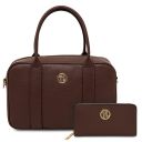 Maiorca Bolso en Piel y Cartera en Piel con Cremallera en el Contorno Café TL142486