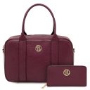 Maiorca Handtasche aus Leder und Damenbrieftasche aus Leder mit Rundum-Reißverschluss Bordeaux TL142486
