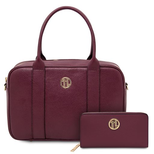 Maiorca Sac Cabas en Cuir et Portefeuille en Cuir Entièrement Zippée Bordeaux TL142486