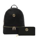 Djerba Soft Leather Backpack and zip Around Leather Wallet Black TL142488