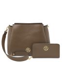 Creta Leather Shoulder bag and zip Around Leather Wallet Dark Taupe TL142487