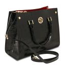 Croque Croc Print Leather Handbag Black TL142504