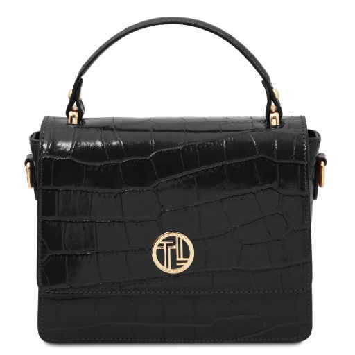 Croque Bolso a Mano en Piel Efecto Coco Negro TL142503
