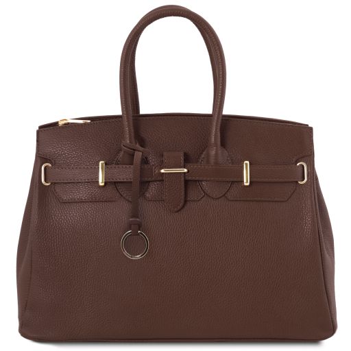 TL Bag Handtasche aus Leder mit Goldfarbenen Beschläge Kaffee TL141529
