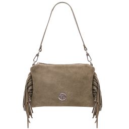 Nomade Sac à Main en Cuir Daim et Franges Taupe foncé TL142495
