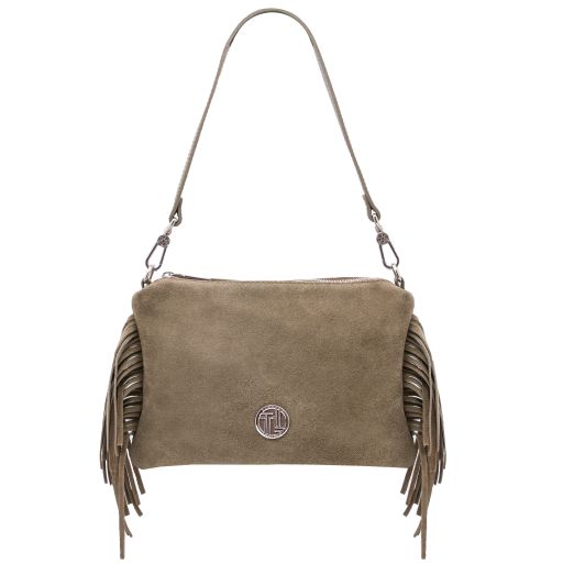 Nomade Suede Leather Fringe Clutch Dark Taupe TL142495
