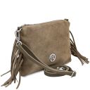 Nomade Suede Leather Fringe Clutch Dark Taupe TL142495