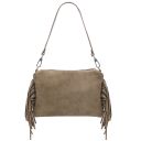 Nomade Suede Leather Fringe Clutch Dark Taupe TL142495