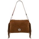 Nomade Suede Leather Fringe Clutch Cognac TL142495