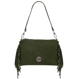 Nomade Suede Leather Fringe Clutch Forest Green TL142495