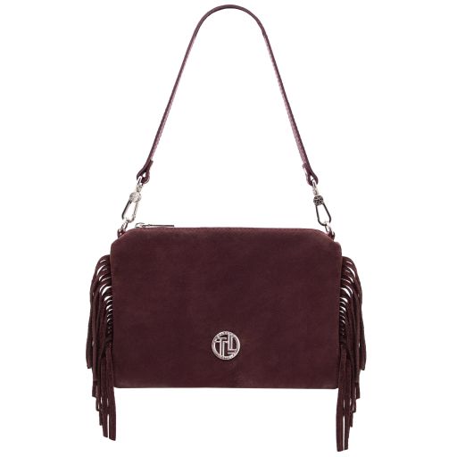 Nomade Sac à Main en Cuir Daim et Franges Bordeaux TL142495