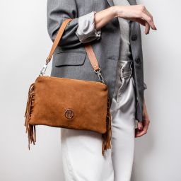 Nomade Pochette in Pelle Scamosciata con Frange Verde Foresta TL142495