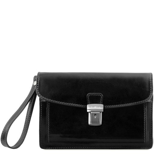 Max Elegante Handgelenktasche/Herrentasche aus Leder Schwarz TL8075
