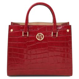 Croque Croc Print Leather Handbag Red TL142504
