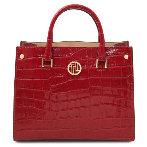 Croque Croc Print Leather Handbag Red TL142504