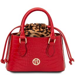 Croque Borsa a Mano in Pelle Effetto Cocco Rosso Lipstick TL142510