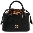 Croque Croc Print Leather Handbag Black TL142510