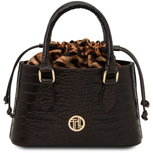 Croque Croc Print Leather Handbag Coffee TL142510
