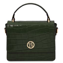 Croque Croc Print Leather Handbag Forest Green TL142503