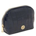 Vera Croc Print Leather Toiletry Case Dark Blue TL142514