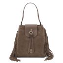 Nomade Suede Leather Fringe Shoulder bag Dark Taupe TL142512