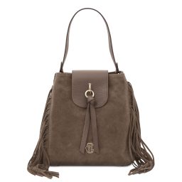 Nomade Suede Leather Fringe Shoulder bag Dark Taupe TL142512