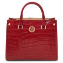 Linosa Croc Print Leather Handbag and Croc Print Leather Toiletry Case Red TL142522