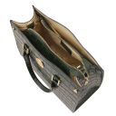 Linosa Croc Print Leather Handbag and Croc Print Leather Toiletry Case Forest Green TL142522