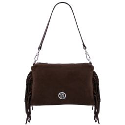 Nomade Sac à Main en Cuir Daim et Franges Marron foncé TL142495