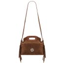 Nomade Pochette in Pelle Scamosciata con Frange Cognac TL142496