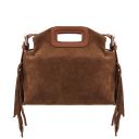 Nomade Suede Leather Fringe Clutch Cognac TL142496
