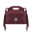 Nomade Pochette in Pelle Scamosciata con Frange Bordeaux TL142496