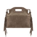 Nomade Suede Leather Fringe Clutch Dark Taupe TL142496