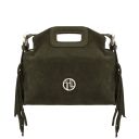 Nomade Pochette in Pelle Scamosciata con Frange Verde Foresta TL142496