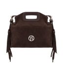 Nomade Clutch aus Wildleder mit Dekorativen Fransen Dunkelbraun TL142496