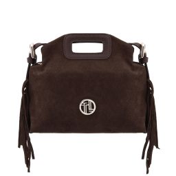 Nomade Clutch aus Wildleder mit Dekorativen Fransen Dunkelbraun TL142496