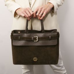 Tenace Schultertasche aus Wildleder Dunkel Taupe TL142525