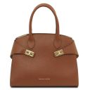Formentera Handtasche aus Leder und Kosmetiktasche aus Weichem Leder Cognac TL142524