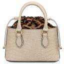 Croque Croc Print Leather Handbag Beige TL142510