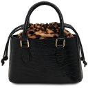 Croque Croc Print Leather Handbag Black TL142510