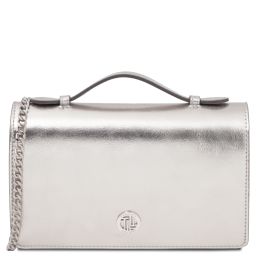 Opera Pochette in Pelle Metallic con Tracolla a Catena Argento TL142519
