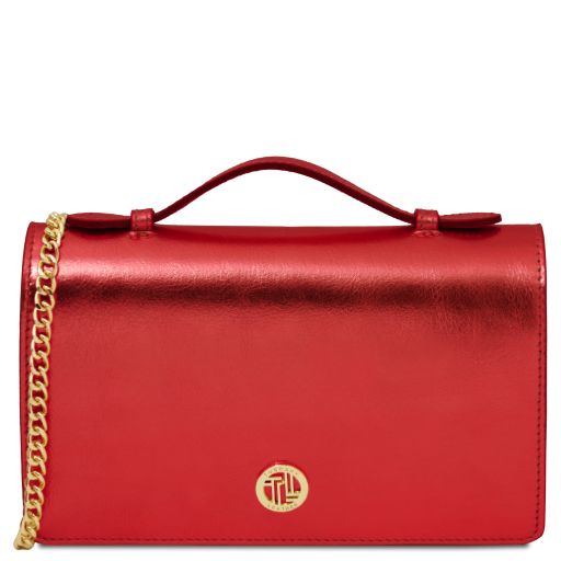 Opera Sac à Main en Cuir Metallic et Bandoulière à Chaîne Rouge TL142519