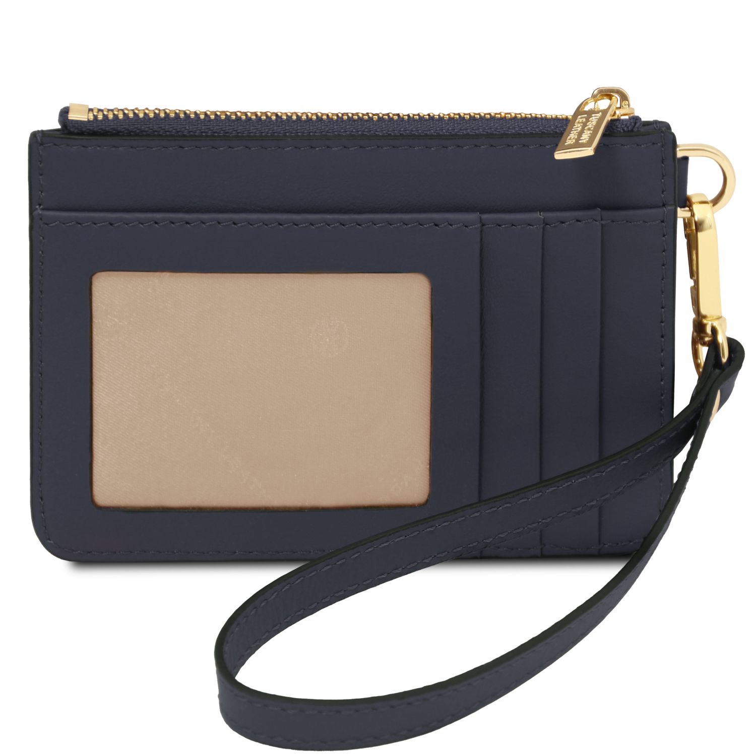 Portacarte in pelle con manico Blu scuro