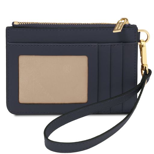 Leather Card Holder With Handle Dark Blue TL142544