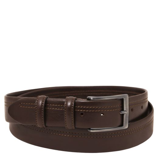 Ceinture Classique en Cuir 35mm à Finition Tubulaire Marron foncé TL142530