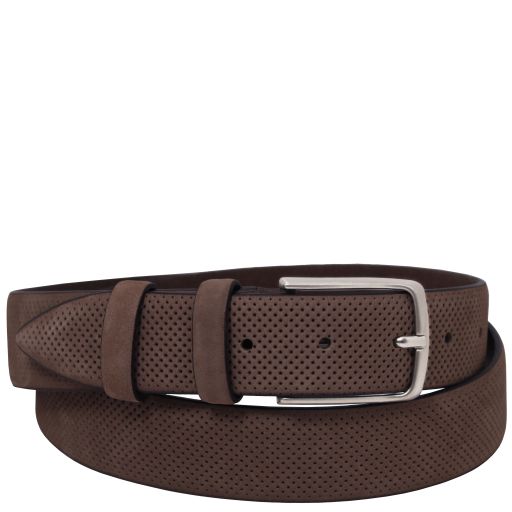 Elegant Perforated Nubuck Leather Belt 35mm Dark Brown TL142535