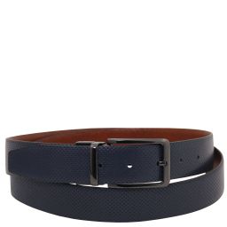 Elegant Double-sided Leather Belt 35mm in Smooth Leather Dark Blue TL142542