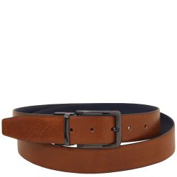 Elegant Double-sided Leather Belt 35mm in Smooth Leather Темно-синий TL142542
