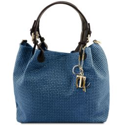 TL KeyLuck Borsa Shopping in Pelle Stampa Intrecciata Denim TL141573