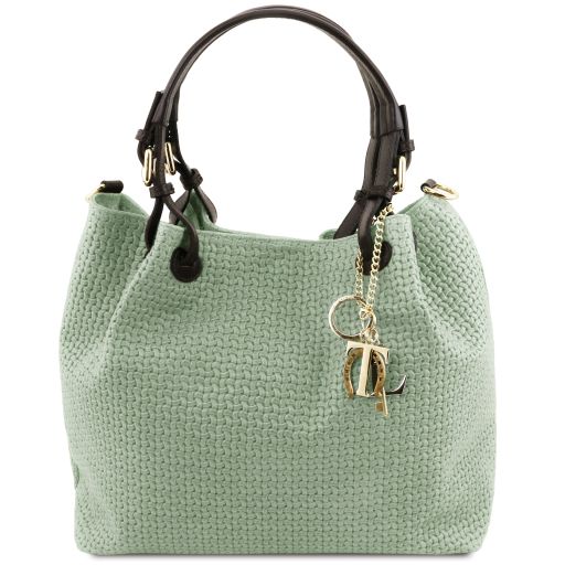 TL KeyLuck Borsa Shopping in Pelle Stampa Intrecciata Verde Menta TL141573